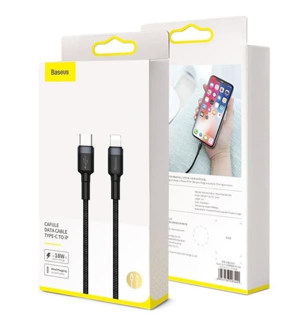 Baseus Flettet USB-C Lightning Kabel 18W 1m - Sort/Grå Black