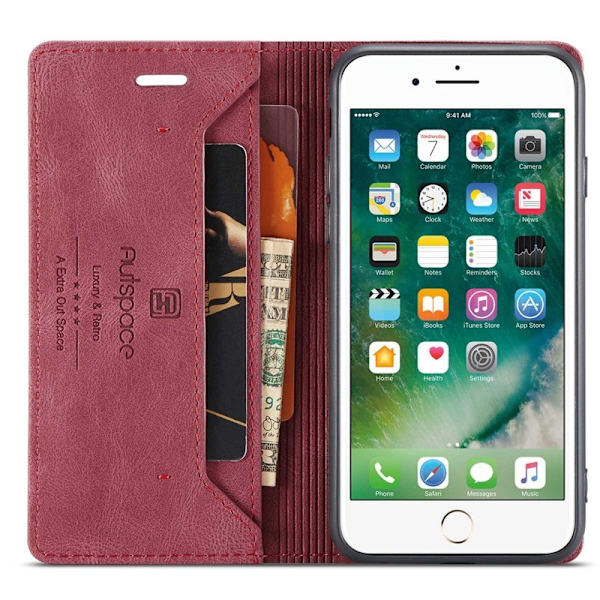 AUTSPACE A01 iPhone 6/7/8 Plus Plånboksfodral Konstläder - Röd