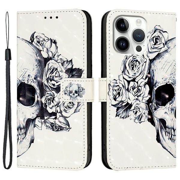 iPhone 16 Pro Plånboksfodral Printing Pattern Med Rem Vit