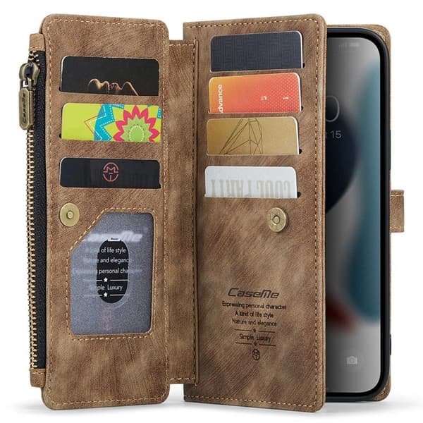 CASEME Konstläder Plånboksfodral för iPhone 12 Pro Max med rem - Brun