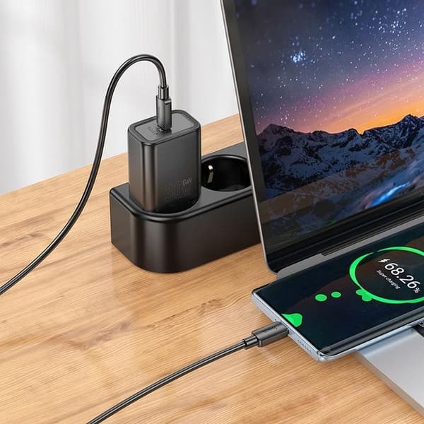 Hoco Hurtigoplader 30W USB-C GaN PD QC N62 - Sort Svart