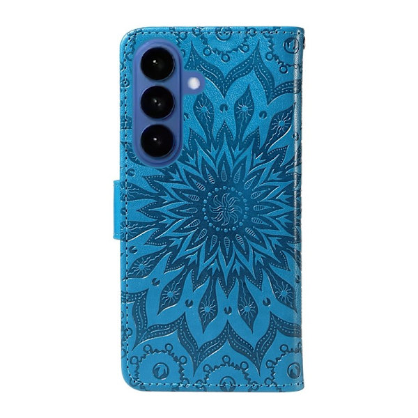 Samsung Galaxy S26 Plus Plånboksfodral Konstläder Solrostryck - Blå