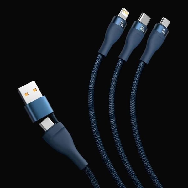 Baseus 3in1 USB till microUSB Typ-C Lightning Kabel 100 W 1,2 m Blå