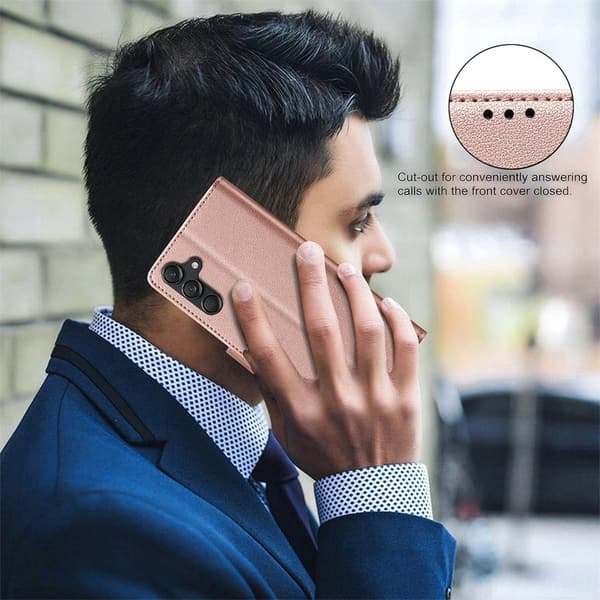 BINFEN Samsung Galaxy A35 5G Skal Äkta Läder RFID Skydd - Roséguld