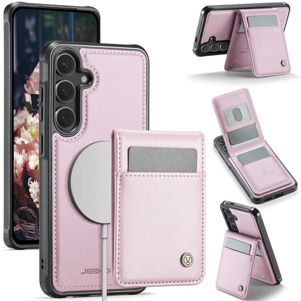 JEEHOOD Mobilskal för Samsung Galaxy S26 Plus Magnetiskt Konstläder - Rosa