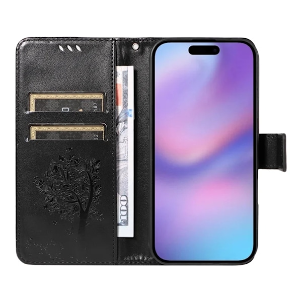 iPhone 17 Konstläder Plånboksfodral Tree Pattern - Svart Svart