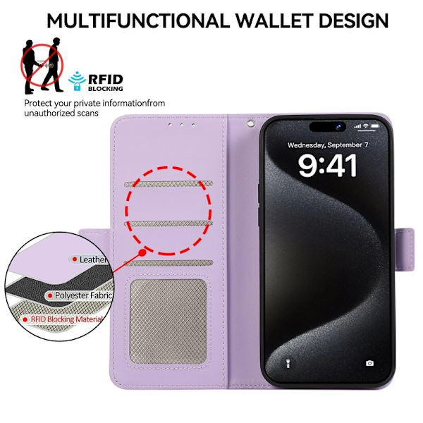 ABEEL iPhone 16 Plånboksfodral RFID-Skydd Konstläder - Lila
