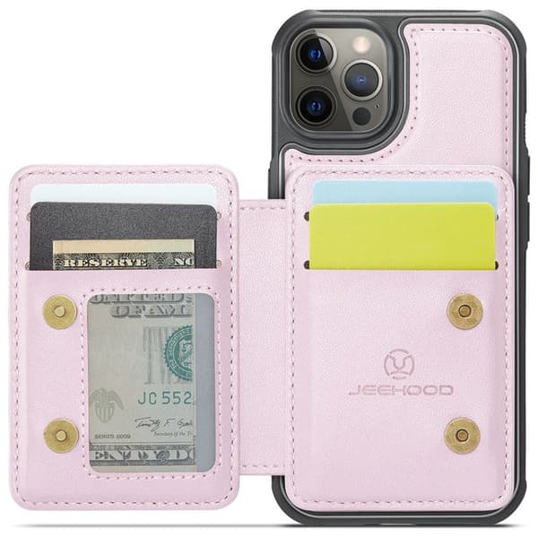 JEEHOOD J05 Mobilskal till iPhone 12 Pro Max Läder med Kortfack - Rosa