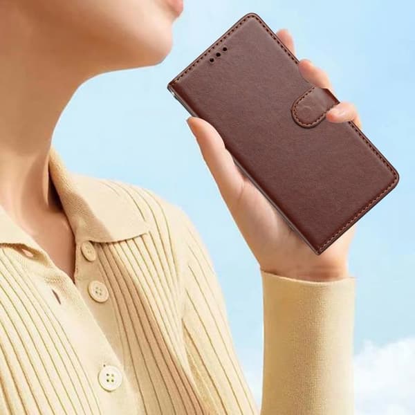 Samsung Galaxy S26 Edge Plånboksfodral Ställ Konstläder - Brun
