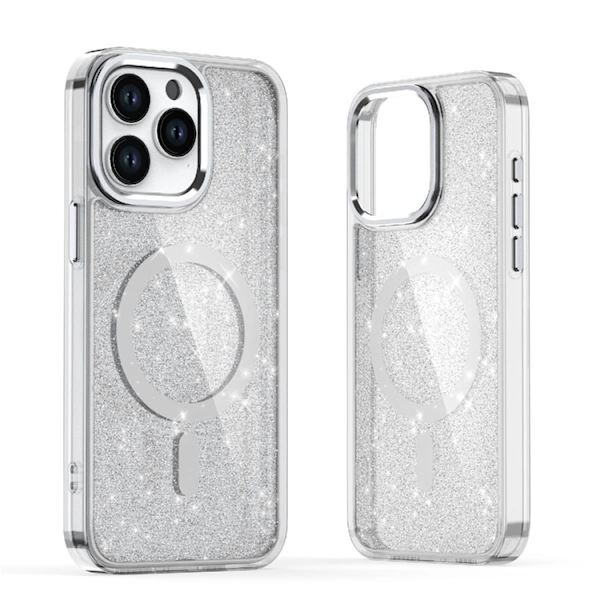 Telefontaske til iPhone 16 Pro Magsafe Glitter - Hvid