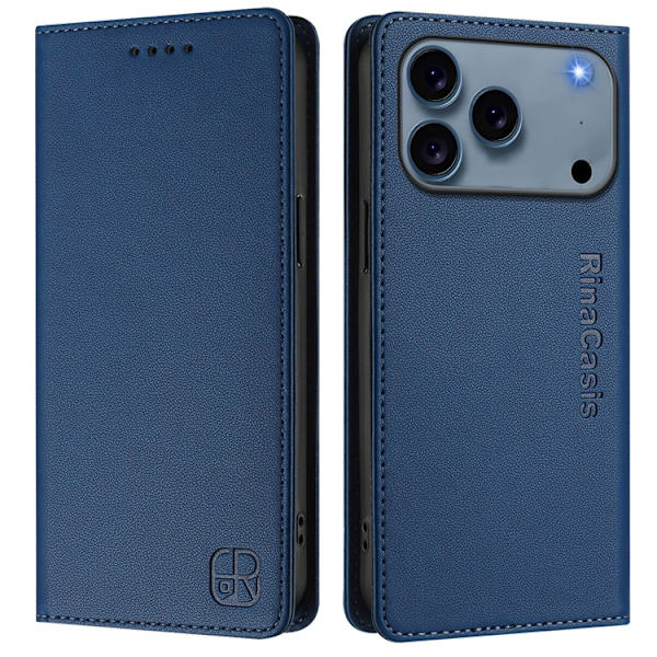 RINACASIS iPhone 17 Pro Konstläder Plånboksfodral RC01 RFID-Skydd - Blå Blå