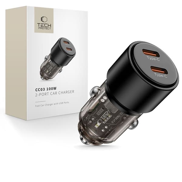 Tech Protect Biloplader USB-C Til USB-C 100W - Sort Svart