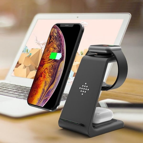 Tech-Protect 3-in-1 Trådlös laddare iPhone, Apple Watch, AirPods A8 - Svart