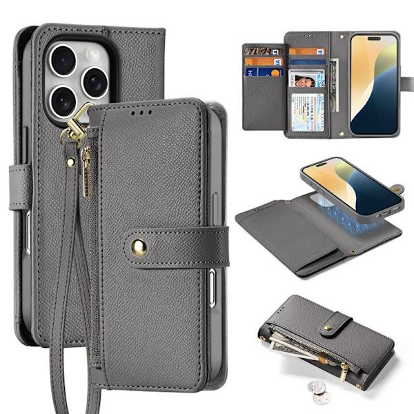 DUX DUCIS Lawa Series iPhone 16 Pro Max Plånboksfodral Äkta läder - Grå