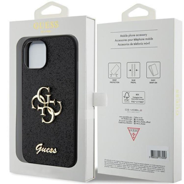 Guess iPhone 15 Mobilskal Glitter Script Big - Svart Svart