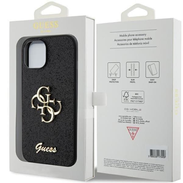 Guess Mobilskal till iPhone 15 Glitter Script Big - Svart Svart