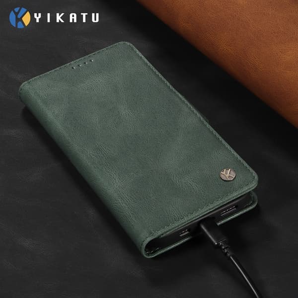 YIKATU OnePlus 15 5G Konstläder Plånboksfodral Skin-touch Feeling Grön