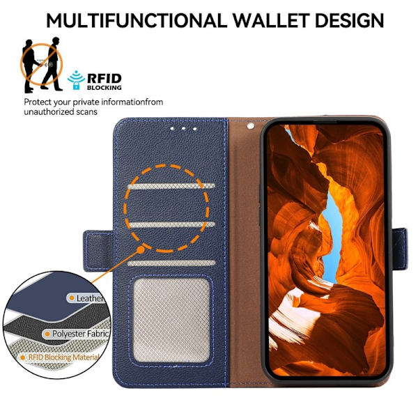 ABEEL iPhone 12/12 Pro Plånboksfodral RFID-Skydd Konstläder Blå