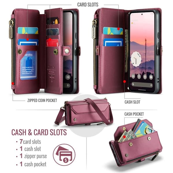 CASEME Plånboksfodral Konstläder för Google Pixel 10 Pro - Vinröd