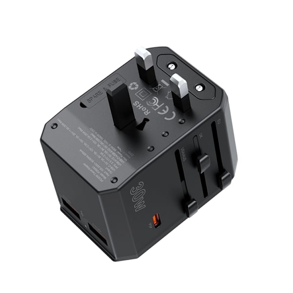 Choetech Reseladdare 30W USB-C USB-A US EU UK Svart
