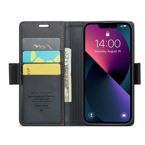 CASEME iPhone 13 Plånboksfodral Konstläder RFID-Skydd Svart