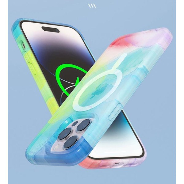 BOOM iPhone 14 Plus Mobilskal Magsafe Vattenfärg - Rainbow