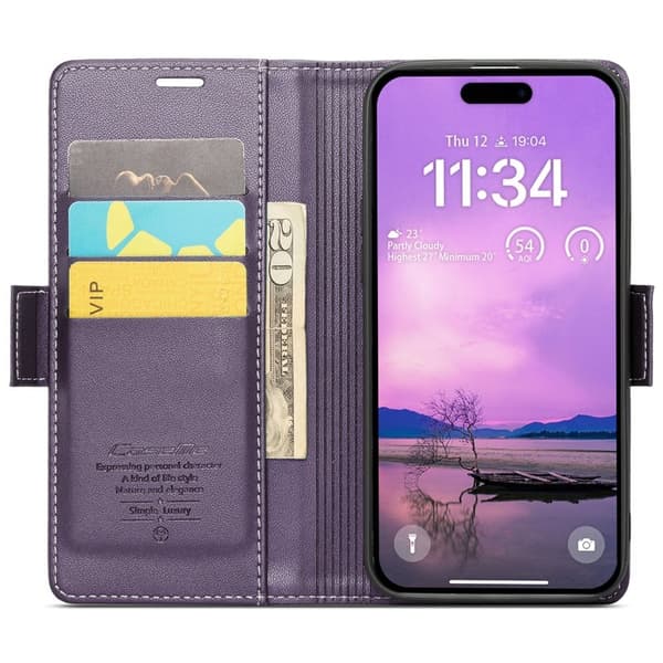 CASEME iPhone 16 Plånboksfodral Konstläder RFID-Skydd Lila