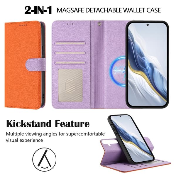 Samsung Galaxy A55 5G Plånboksfodral Konstläder Magnetiskt - Orange/Purple