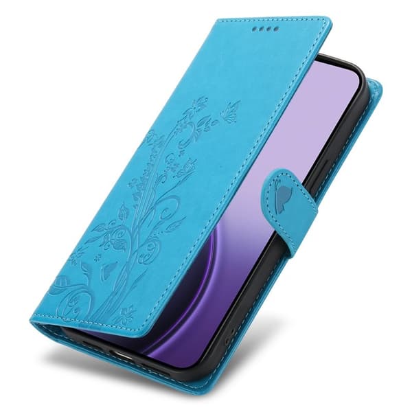 Samsung Galaxy S26 Plånboksfodral Fjäril Blommönster Konstläder - Blå