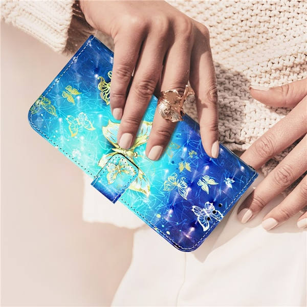 iPhone 16e Plånboksfodral Printing Pattern Med Rem Blå