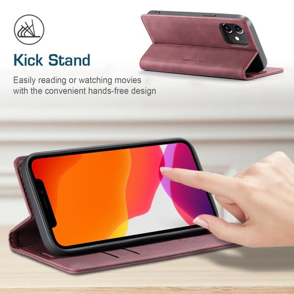 CASEME 013 Series iPhone 12 Pro Plånboksfodral i Vinröd Konstläder