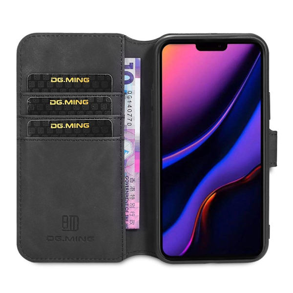 DG.MING Retro Plånboksfodral Konstläder för iPhone 11 Pro Max - Svart