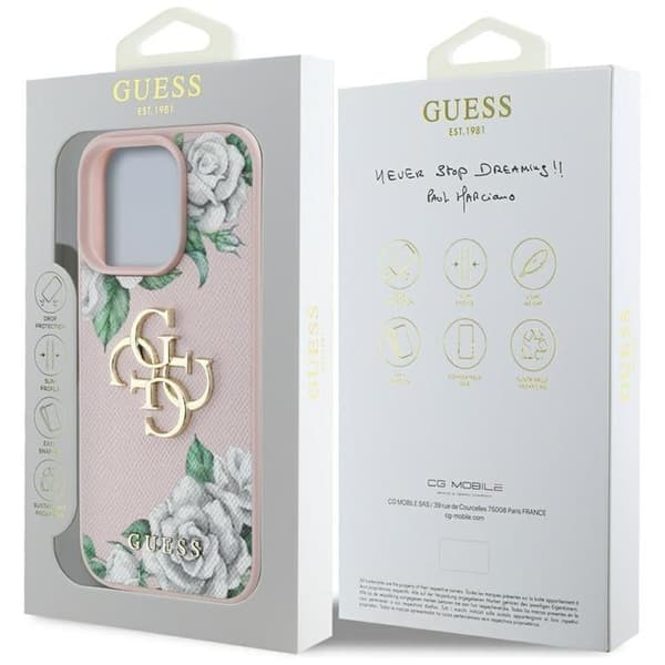 Guess Mobilskal till iPhone 16 Pro Grained Roses Big 4G logo - Rosa Rosa