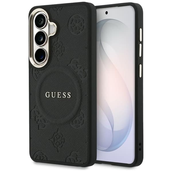 Guess Mobilskal För Galaxy S26 MagSafe Saffiano Peony Embossed Ring Svart
