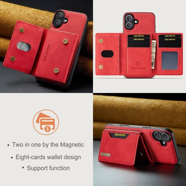 DG.MING M2 Series Mobilskal till iPhone 16 PU+PC+TPU Röd