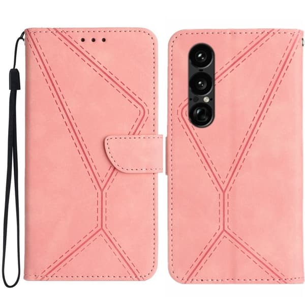 Sony Xperia 1 VII Plånboksfodral Skin Touch Lines Imprinted Rosa