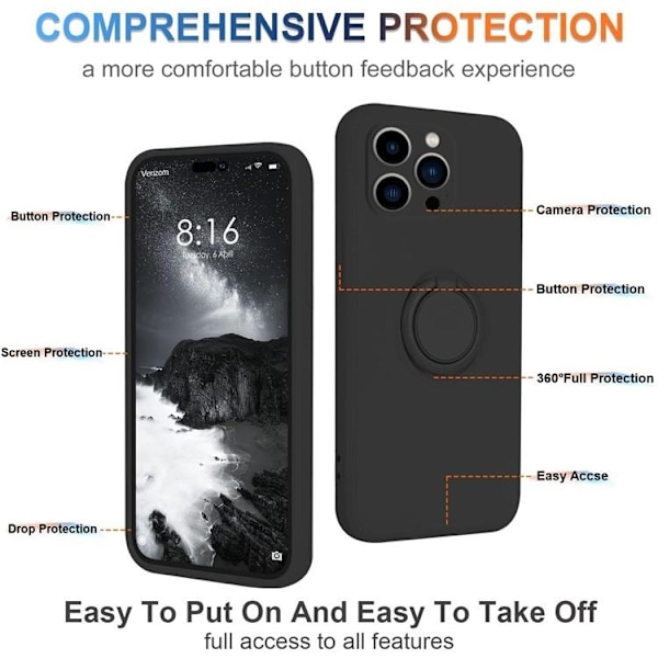 iPhone 15 Pro Max Mobilcover Ringholder Liquid Silikon - Sort Black