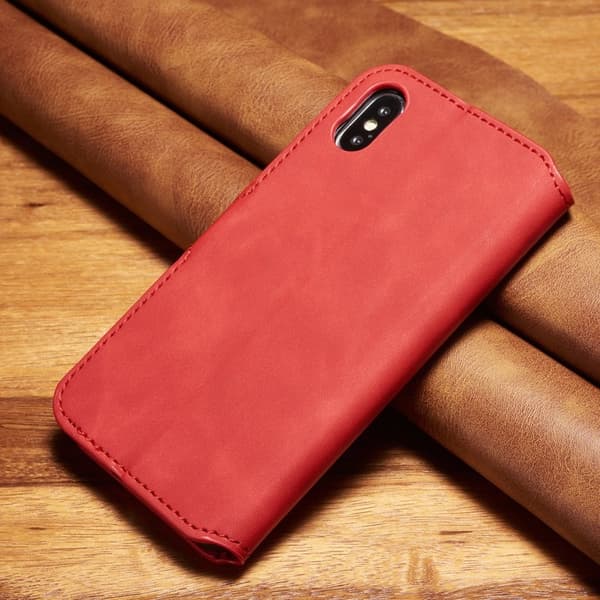 DG.MING Retro Wallet Mobilskal för iPhone XS 5.8 tum - Röd