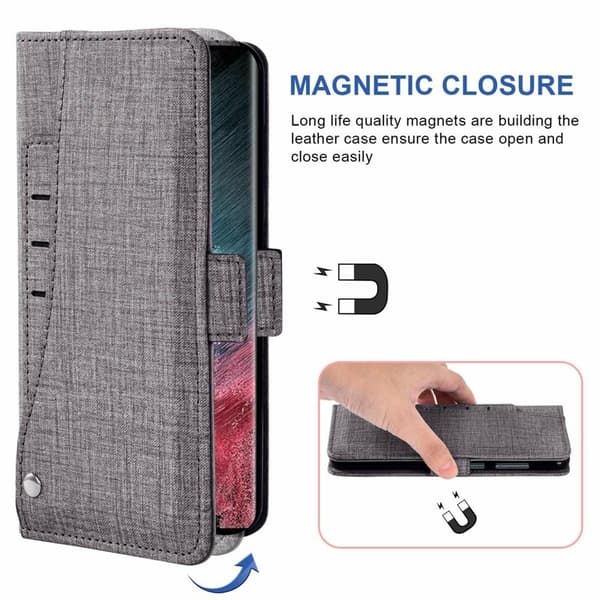 Samsung Galaxy S26 Ultra Plånboksfodral Konstläder Jean Textur - Grå