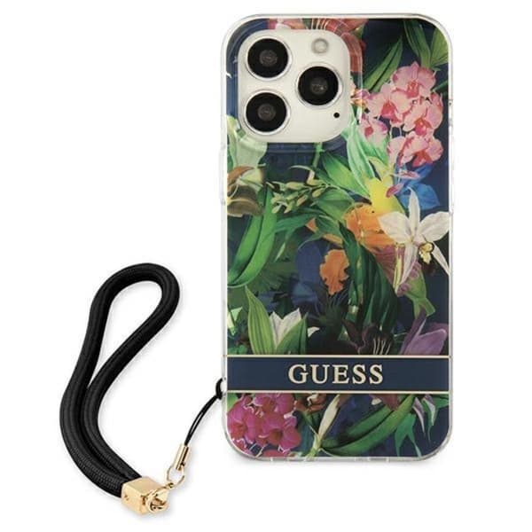 Guess iPhone 13 Pro Skal Flower Strap - Sininen Blå