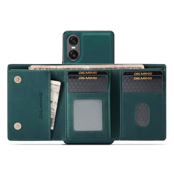 DG.MING Sony Xperia 10 VI Kickstand Konstläder Plånboksfodral Grön