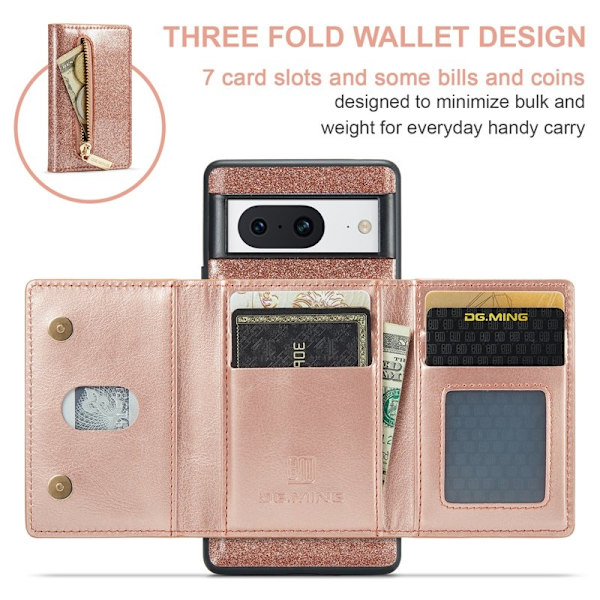 DG.MING M3 Series Konstläder Plånboksfodral för Google Pixel 8 Roséguld