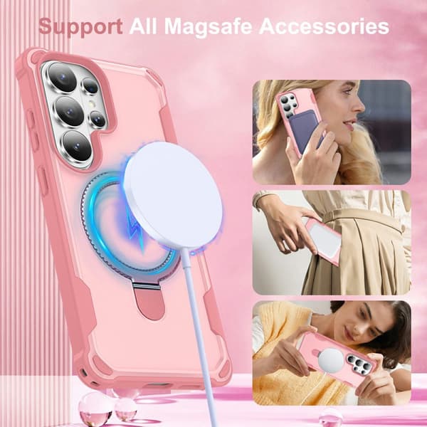 Mobilskal för Samsung Galaxy S26 Ultra Magnetiskt Kickstand TPU + PC - Rosa