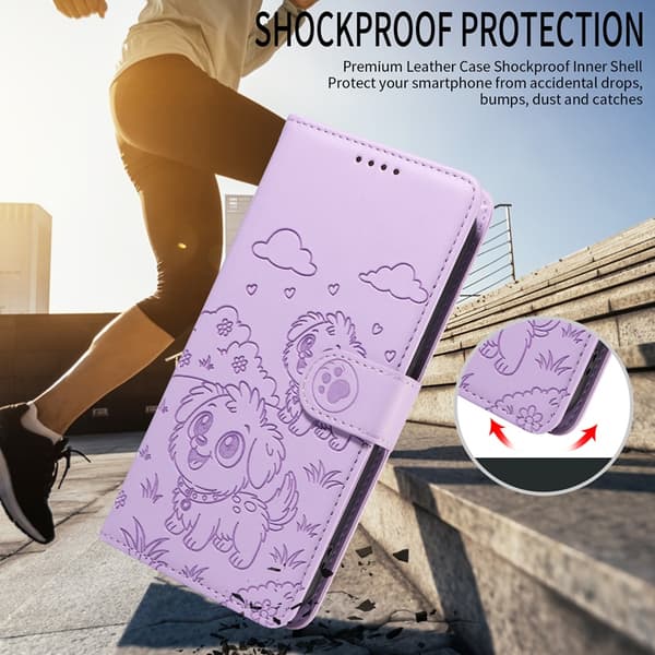 iPhone 17 Pro Konstläder Plånboksfodral RFID-Skydd med handledsrem - Lila Lila