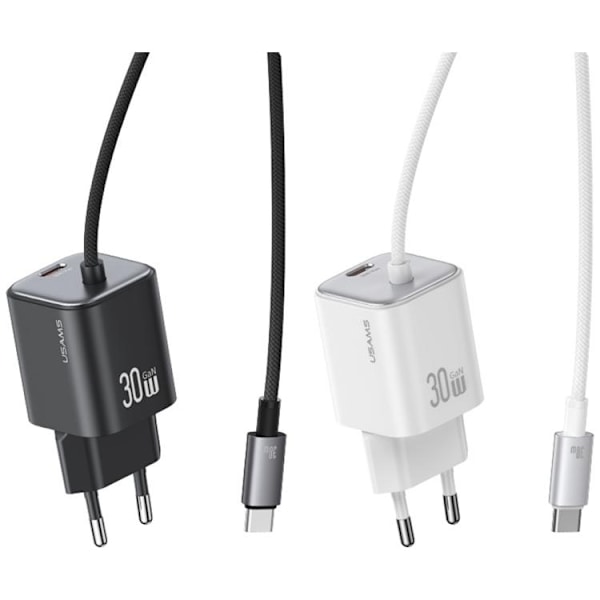USAMS Snabbladdare 30W 2xUSB-C GaN Mini JC - Vit Vit