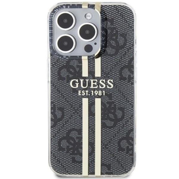 Guess iPhone 15 Pro Mobilskal 4G Gold Stripes - Sort Black