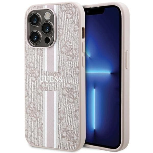Guess Mobilskal till iPhone 15 Pro Magsafe Printed Stripes - Rosa Rosa