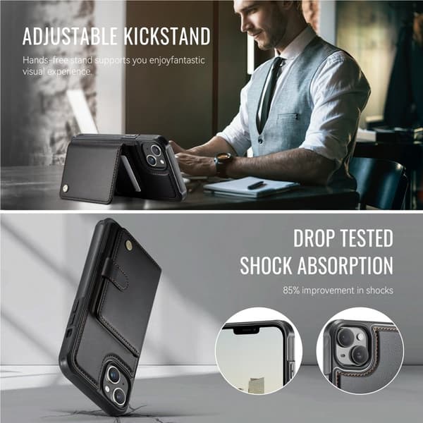JEEHOOD J09 Mobilskal till iPhone 15 RFID Blocker Läder Svart