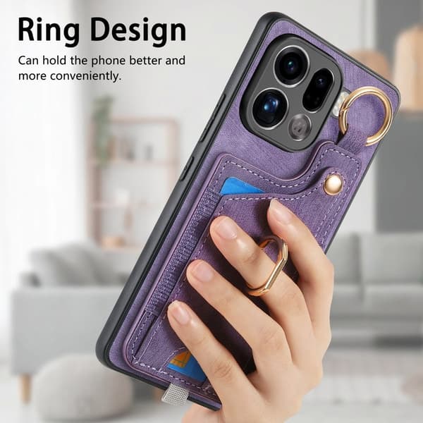 Oppo Find X9 Pro 5G Ring Fodral KonstLäder - Lila