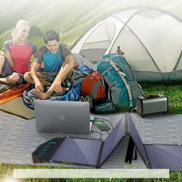 Choetech Foldable 2x USB Till Typ-C Solladdare 80W - Svart Svart